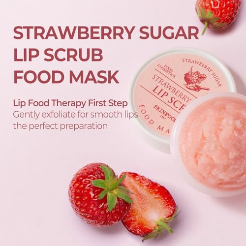 SKINFOOD Strawberry & Honey Lip Treatment Duo – Exfoliating Sugar Scrub and Overnight Sleeping Mask for Smooth, Hydrated, and Revitalized Lips