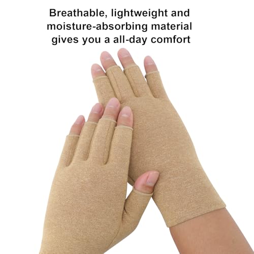 Senkary 3 Pairs Compression Arthritis Gloves Fingerless Carpal Tunnel Pain Relief Gloves for Women Men, Wrist Brace Hand Support for Swelling, Trigger Finger, Crocheting, Typing Black, Grey and Brown
