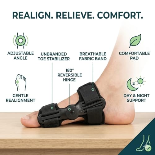 Bunion Corrector for Women and Men – Professional Big Toe Straightener & Hallux Valgus Relief Splint – Adjustable Bunion Pads & Toe Spacers for Pain Relief, Day & Night Support For Both Feet.