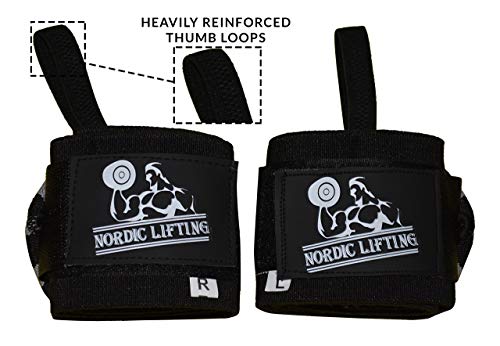 Nordic Lifting Elbow Compression Sleeves (1 Pair, Medium) and Wrist Wraps Super Heavy Duty (1 Pair/2 Wraps) Black Grey
