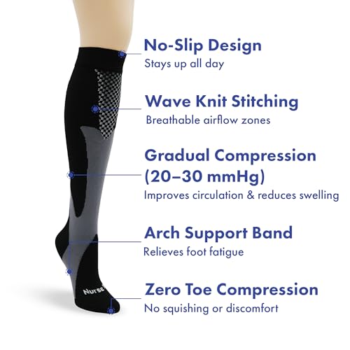 Nurse Yard Compression Socks for Women and Men | 20-30mmHg Graduated Medical Compression Socks for Nurses | Travel and Flying | Athletic Support for Running, Best Compression Socks | 1 Pair Black Large-X-Large
