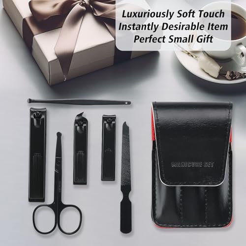 Manicure Kit for Men & Teen Boys, Nail Clipper Set Travel Grooming Gift Black