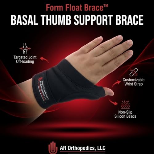 AR Orthopedics Basal Thumb Support Brace - Adjustable, Breathable, Non-Slip, Latex-Free Fabric for Adults - Offloads Basal Thumb Pain and Scar, Provides Padding and Support Left Black Small