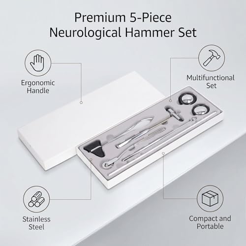 Neurological Hammer Set, 5-Part Stainless Steel Diagnostic Percussion Hammer, for Neurological Studies