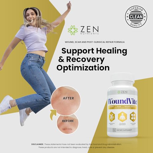 Zen Nutrients WoundVite Pre & Post Surgery Support, Scar & Wound Care, Scar Treatment, Plastic & General Surgery, Heal Faster & Aids in Recovery Time w/Bromelain, Turmeric & Arnica - 60 Vegan Caps 60 Count (Pack of 1)