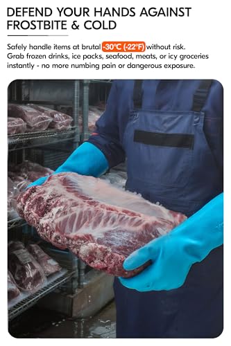 Vgo... Industrial Freezer Gloves,-30℃ (EN511) to 100℃ (EN407), 10 Sec Heat Protection, Meat Processing, Deep Freezer Large Blue