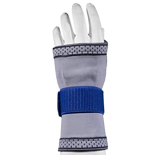 Champion Elastic Wrist Support Compression Sleeve with encircling Strap, Grey, Medium