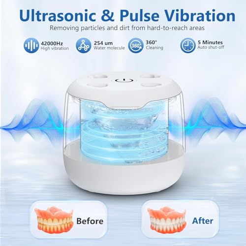 Ultrasonic Retainer Cleaner - Retainer Cleaner Machine for Dentures,250ml Mouth Guard Cleaner, Aligner Cleaner, Braces,Toothbrush Heads Cleaner, 2 Modes Dental Cleaning Pod