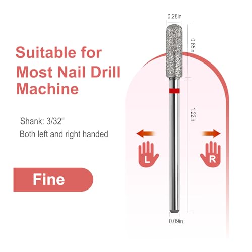 Cuticle Nail Drill Bit, Pro Diamond Cuticle Bits for Nails Nail Buffer Bit Nail Trimer, Under Nail Cleaner Cuticle Remover Nail Prepare for Nail Salon Manicure(Round Top Barrel-Fine) Mold 3-F