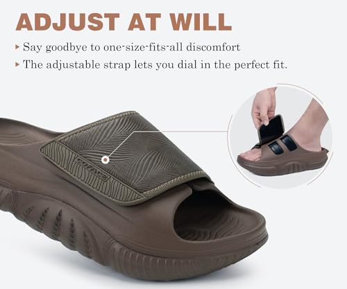 COFACE Mens Recovery Sandals Man Orthopedic Plantar Fasciitis Walking Outdoor Slides for Men Comfort Adjustable Thick Cushioned Orthotic Size 7-15 10 Brown