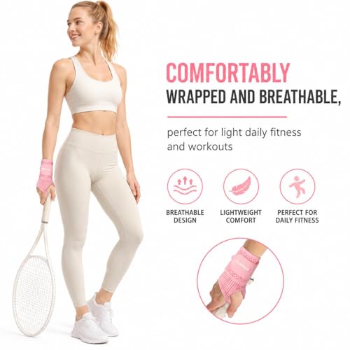2 Pack Pink Wrist Support Brace, Adjustable Breathable Wrist Wrap