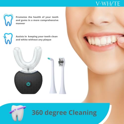 V-WHITE Ultrasonic U-Shaped Toothbrush for Teeth Whitening, Electric Toothbrush for Adults & Kids - 360° Mouth Cleansing - Wireless Charging & LED Light -Waterproof IPX7 Certified