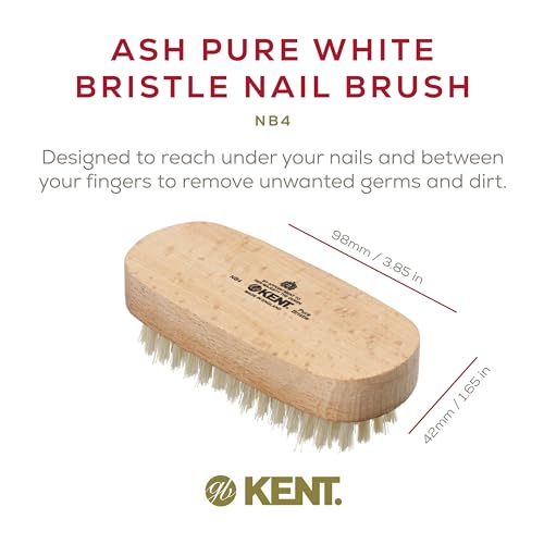 Kent NB4 Natural Bristle Fingernail Brush and Hand Scrub Brush for Nails. Beechwood Finger Nail Brush to Clean Nails and Nail Scrubber Brush for Hands, Feet, Fingernails, and Toenails. Made in England