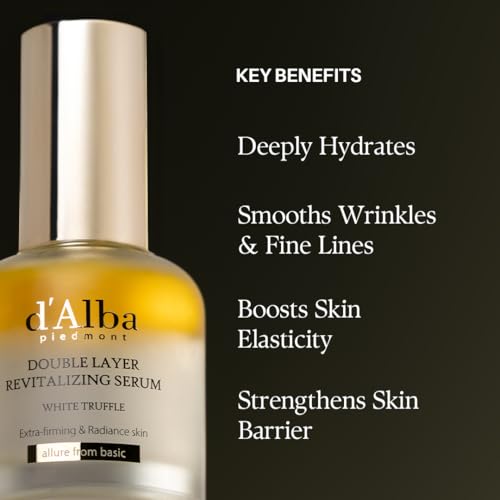 d'alba Piedmont Italian White Truffle Double Layer Revitalizing Serum (1.01 fl.oz), 100hr Hydration, Hyaluronic Acid and Centella Asiatica, Skin Firming and Tightening, Long-lasting Korean Skin Care 1.01 Fl Oz (Pack of 1)