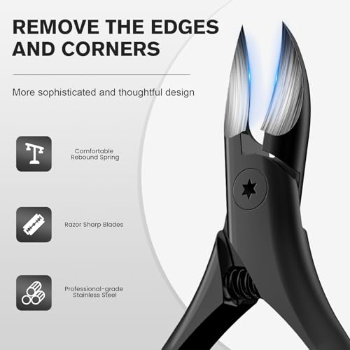 FERYES Podiatrist Toenail Clippers for Thick Nails – Curved Blade Scissors for Seniors, Ingrown Nail Trimming with Wide Jaw, Anti-Slip Handle, Premium Stainless Steel Curved-blade Black