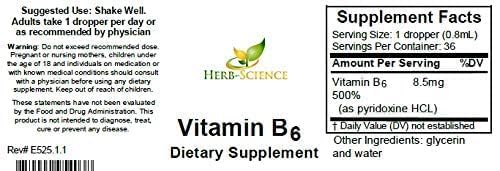 Liquid Vitamin B6 Drops - Pyridoxine Extract Dietary Supplement to Support Brain Function, Immunity, Nervous System, Heart Health, Metabolism - 500% DV, 36 Servings per Bottle - 1 fl. oz. | Made with Only 3 Premium Ingredients in an Easy-to-Take Liquid...