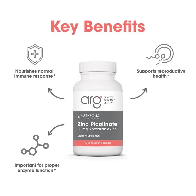 Metabolic Maintenance Zinc Picolinate 30 mg Immune, 90 Capsules | 30 mg Highly Bioavailable Zinc for Immune System Support, Superior Absorption, Vegetarian and Hypoallergenic