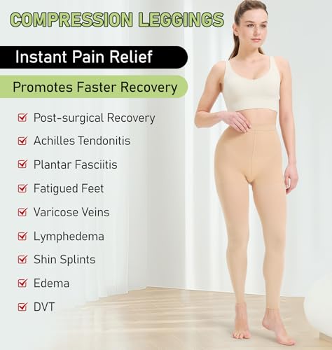 KEKING Medical Compression Pantyhose for Women & Men, Comfort 15-20 mmHg Graduated Compression Support Stockings, Footless Compression Tights for Varicose Veins, Edema, Flight, Beige L 15-20mmhg Footless Beige Large