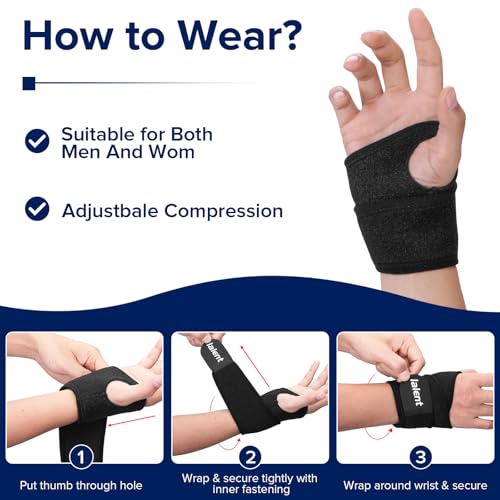 Carpal Tunnel Wrist Brace Adjustable Wrist Support Wrist Wraps for Pain Relief, Arthritis, Tendonitis, Fitness, Weightlifting, Compression Wrist Straps Fit for Men and Women (1 Pair) 1 Pair