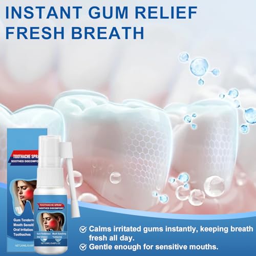 Toothache Relief Spray - Soothes Gum Fast, Improves Dryness, Mint & Chamomile Formula, Portable Oral Care for Adults (0.68FL.OZ/20ML)