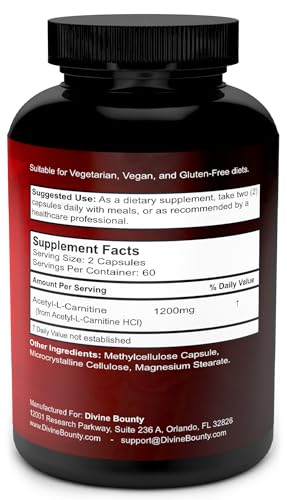 Divine Bounty Acetyl L-Carnitine 1200mg, L Carnitine Supplement, 120 Caps 1