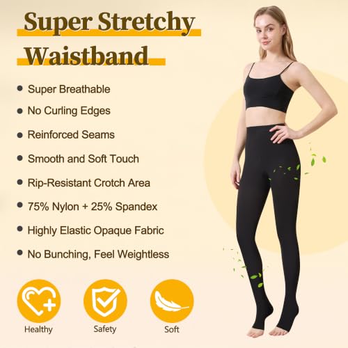 20-30 mmHg Medical Compression Tights, Open Toe Support Pantyhose XX-Large Black