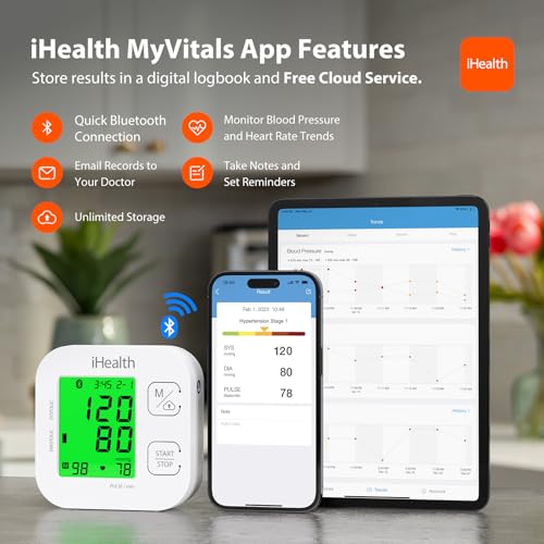 iHealth Track Smart Upper Arm Blood Pressure Monitor with Wide-Range Cuff 1 Count (Pack of 1)