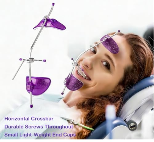 Adjustable Orthodontic Face Mask, Extraoral Headgear for Maxillary Orthopedics, Stainless Steel & Non-Toxic Plastic Dental Appliance with Single Lever, Forehead Rest and Chin Cup (Purple) Purple