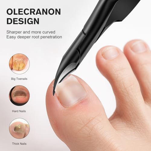 FERYES Podiatrist Toenail Clippers for Thick Nails – Curved Blade Scissors for Seniors, Ingrown Nail Trimming with Wide Jaw, Anti-Slip Handle, Premium Stainless Steel Curved-blade Black