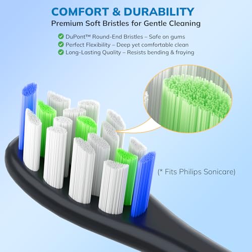 Replacement Toothbrush Heads for Philips Sonicare - 16 Pack Soft Gentle Bristles Compatible with Most Sonicare Click-On Electric Toothbrushes (Black) 16p Black