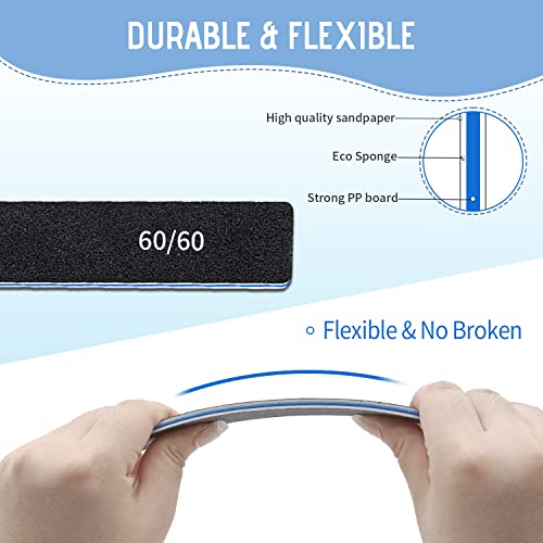 12 Pcs Professional Nail Files, 60/60 Grit Nail Files for Acrylic Nails Gel Nails, Double Sided Emery Board for Nails, Reusable & Washable Coarse Nail File for Home and Salon Use 60/60 Grit for False Nails