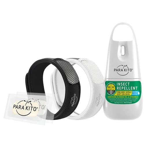 Para'Kito Mosquito Bonus Pack - 2 Mosquito Wristbands | 2 Refills (Black + White) + Insect Repellent Spray Black/White - BeesActive Australia