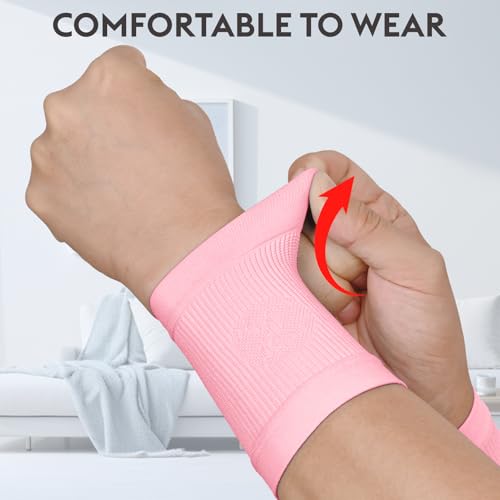 KEKING Compression Wrist Sleeves - 2 pairs (Black, Medium+ Pink, Medium)