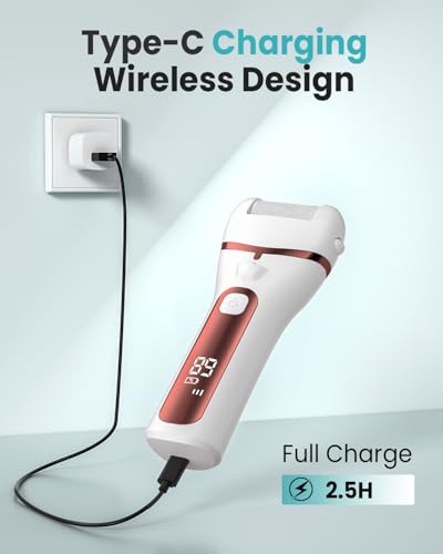 PUBOO Foot Callus Remover Electric 10000 RPM 3-Speed IPX7 Recharge Pedicure Kit for Hard Skin Women & Men Portable Multi-Roller File Grinder Sander Scrubber, LED Display for Wet & Dry Mathers Day Gift Red
