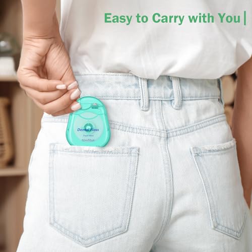Mimorou 48 Pack Mini Dental Floss Bulk Mint Green Travel Dental Floss
