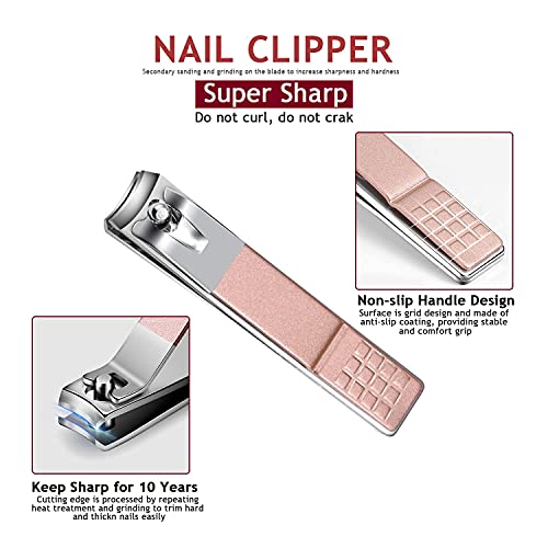 HANTEKAS Manicure Set Nail Clippers Kit 5 Pieces in 1 Stainless Steel Professional Grooming Nail Care Tools Including Nano Glass Nail Shiner Buffer File Gift for Men Husband Boyfriend Parents Women Black-rose Gold, 5pcs