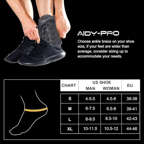 AIDY-PRO Lace Up Ankle Brace with Metal Side Stabilizers, Adjustable Lace-Up Ankle Braces for Men and Women Sprained Foot Support Brace for Posterior Tibial Tendonitis Achilles Tendon Injury L Large