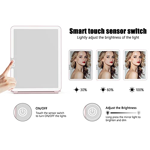 WEILY Portable Travel Mirror ，Foldable Makeup Mirror with 72 LED Lights Pink