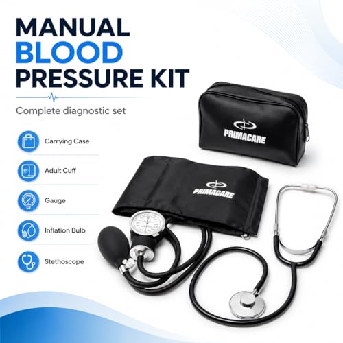 PrimaCare DS-9195 Professional Adult Size Classic Series Blood Pressure Kit with D-Ring Cuff, Nylon BP Kit, Aneroid Sphygmomanometer with Stethoscope 1