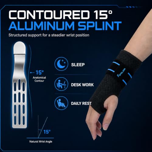 FENGJIDA Carpal Tunnel Wrist Brace for Night Sleep,Work,Typing Support Black Right-S/M