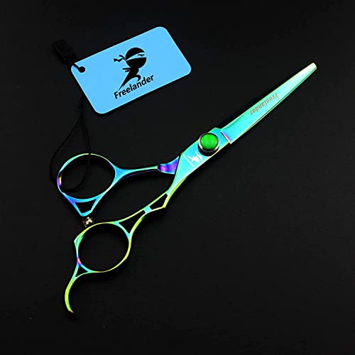 ROCOCO 6.0 Inch Hand Sharpened Hair Cutting Scissors Set with Case - Green B-green
