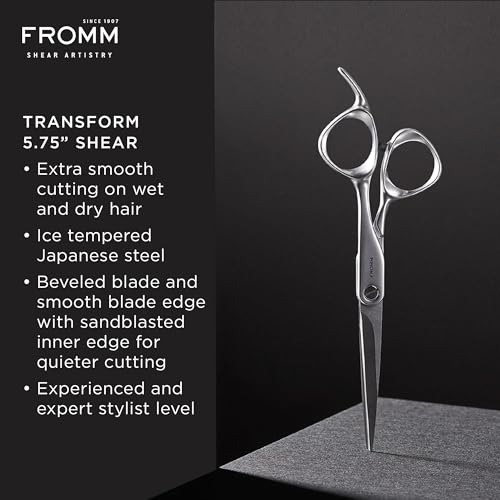 Fromm Transform 5.75" Hair Cutting Shears for Wet & Dry Hair, Matte Silver Japanese Steel Scissors with Beveled Blade for Experienced, & Professional Stylists, Cosmetology & Salon Supplies 5.75" Shear