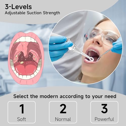 Electric Tonsil Stone Remover Vacuum USB Rechargeable, 6 Suction Levels for Bad Breath Relief, Painless Tonsillolith Removal Kit, LED Light, 11-in-1 Glass & Silicone Probes White