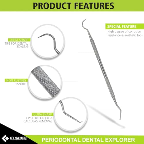 CynaMed Dental Tools Oral Care Kit (3-Pack) – Stainless Steel Dental Pick, Tartar Scraper, Scaler, Tweezers, and Mouth Mirror for Personal & Pet Use Pack 3