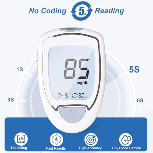 Glucose Monitor Kit, High Accuracy Blood Sugar Testing Kit with 100 Glucometer Strips & 100 Lancets, Larger-Screen Glucose Monitor with Lancing Devices, No Coding, Portable for Home or Travel Blood Glucose Monitor Kit