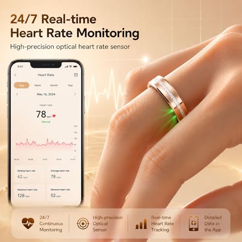 Smart Fitness Ring for Women Diamond Ring Activity Tracker Heart Rate Monitor Sleep Tracker Smart Rings Pedometer Step Counter Calorie Counter Exercise Ladies Rings for Women gold 10
