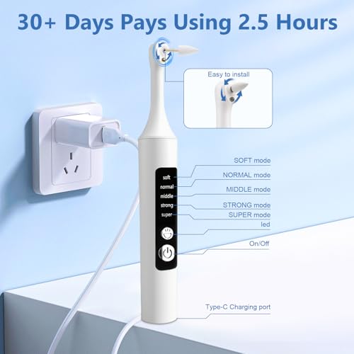 Teeth Whitening Polisher Kit, 6 Heads, 5 Modes, USB-C LED Cleaning Tool