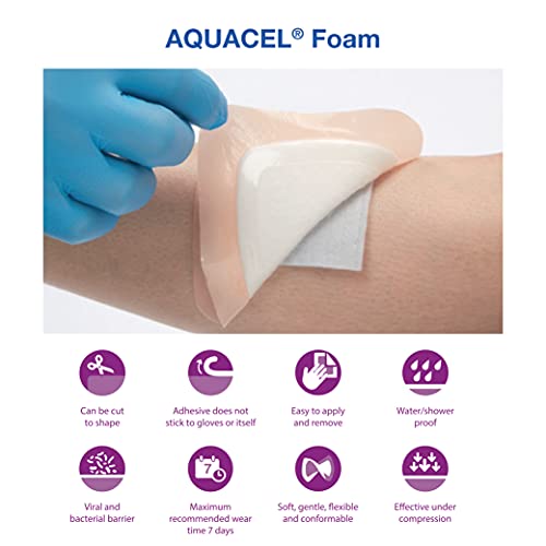 AQUACEL Foam 4"x4" Adhesive Wound Dressing, Waterproof, 10 Ct 4" x 4" (10 Count)