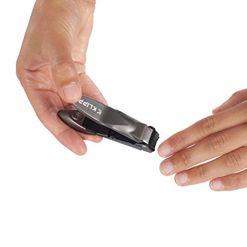 Nail Clippers for Men with Catcher - KLIPP Heavy Duty Razor-Sharp Self-Collecting Nail Cutter, Ergonomic Lever for Fingernails & Toenails, Ideal Gift for Men & Grooming Gifts Includes Ziplock Pouch 1