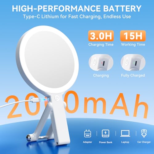 Auxmir 30X/1X Magnifying Travel Makeup Mirror with Lights, 3-Color Dimmable White